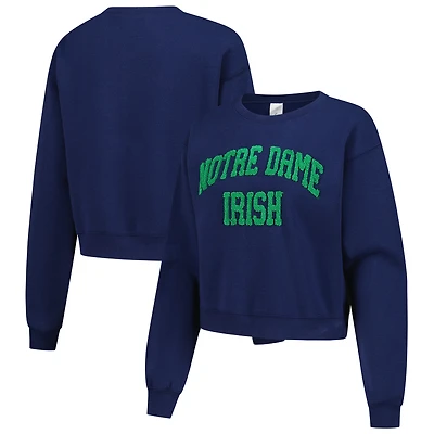 Women's ZooZatz Navy Notre Dame Fighting Irish Chenille Cropped Sweatshirt