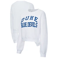 Women's ZooZatz White Duke Blue Devils Chenille Cropped Sweatshirt