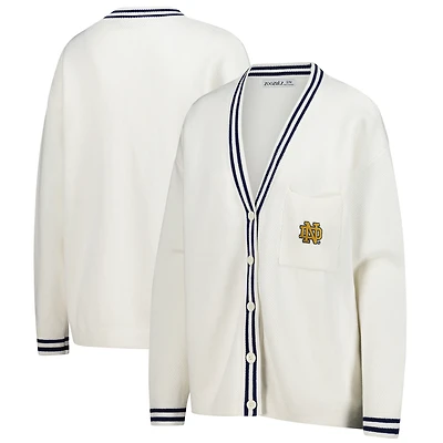 Women's ZooZatz Cream Notre Dame Fighting Irish Striped Knit Button-Up Cardigan