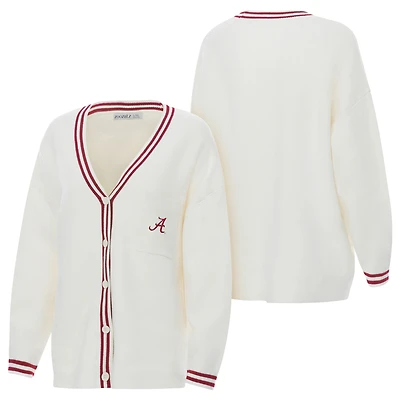 Women's ZooZatz Cream Alabama Crimson Tide Striped Knit Button-Up Cardigan