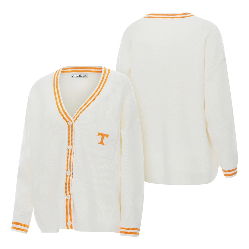 Women's ZooZatz Cream Tennessee Volunteers Striped Knit Button-Up Cardigan