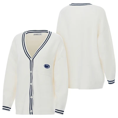Women's ZooZatz Cream Penn State Nittany Lions Striped Knit Button-Up Cardigan