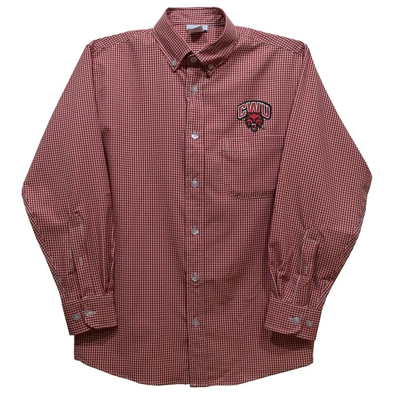 Infant Vive La Fete Crimson Central Washington Wildcats Gingham Button-Down Long Sleeve Shirt