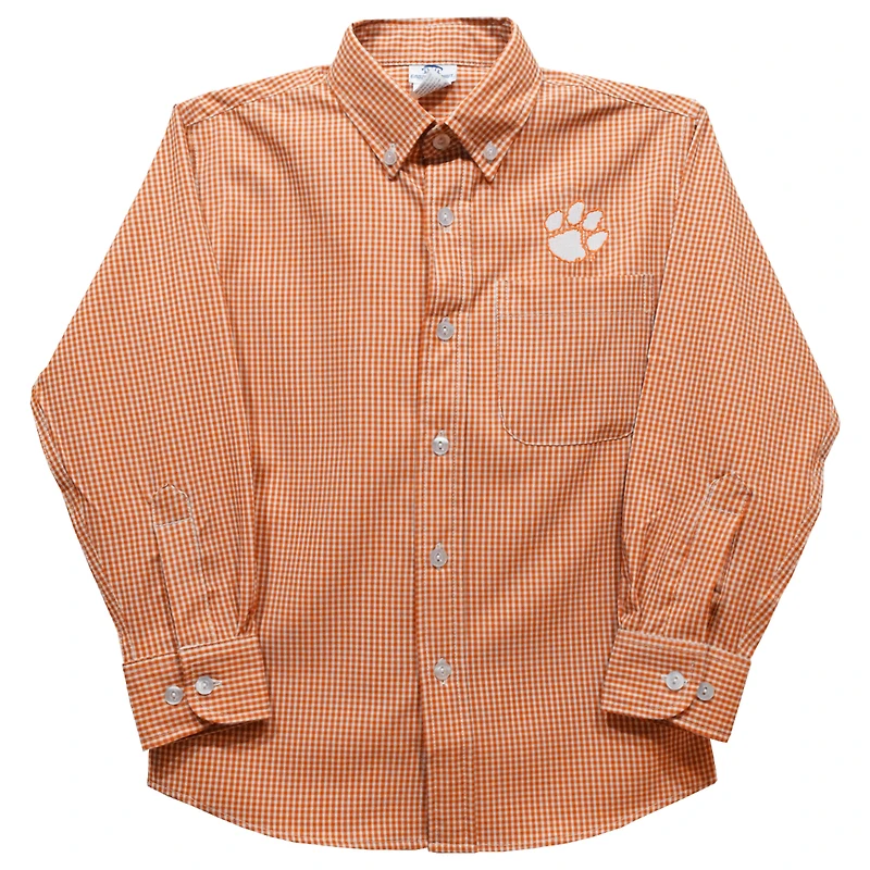 Toddler Vive La Fete Orange Clemson Tigers Gingham Button-Down Long Sleeve Shirt