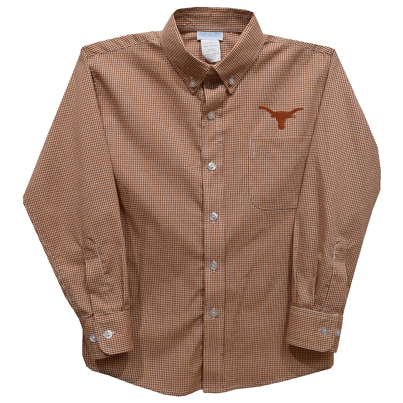 Toddler Vive La Fete Texas Orange Texas Longhorns Gingham Button-Down Long Sleeve Shirt