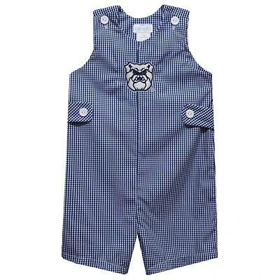 Infant Vive La Fete Navy Butler Bulldogs Gingham Jon Jon Romper