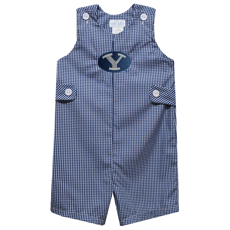 Infant Vive La Fete Navy BYU Cougars Gingham Jon Jon Romper