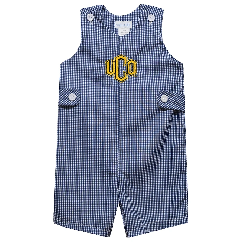 Infant Vive La Fete Blue Central Oklahoma Bronchos Gingham Jon Jon Romper