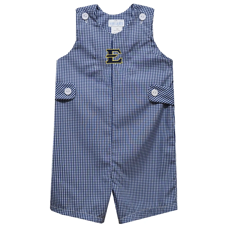 Infant Vive La Fete Navy ETSU Buccaneers Gingham Jon Jon Romper