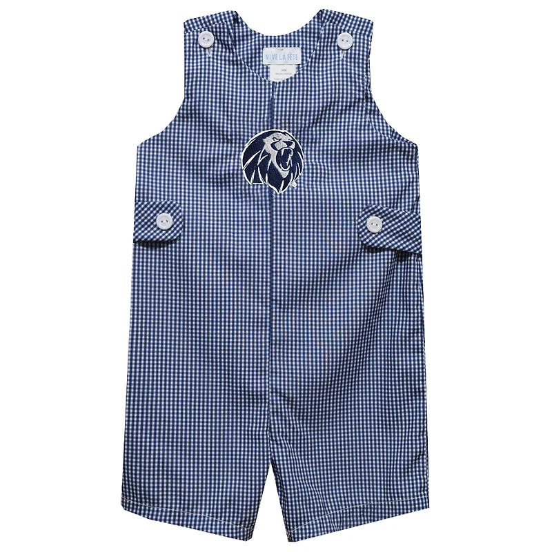 Infant Vive La Fete Navy Arkansas Fort Smith Lions Gingham Jon Jon Romper