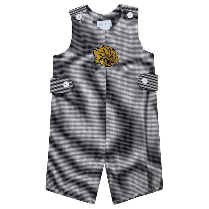 Infant Vive La Fete Black Arkansas Pine Bluff Golden Lions Gingham Jon Jon Romper