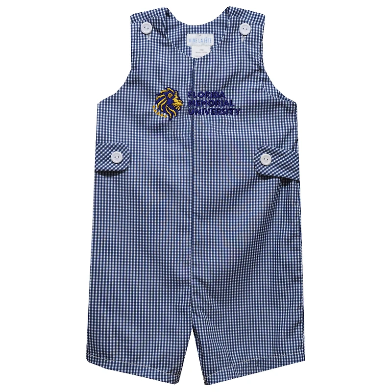 Infant Vive La Fete Blue FMU Lions Gingham Jon Jon Romper