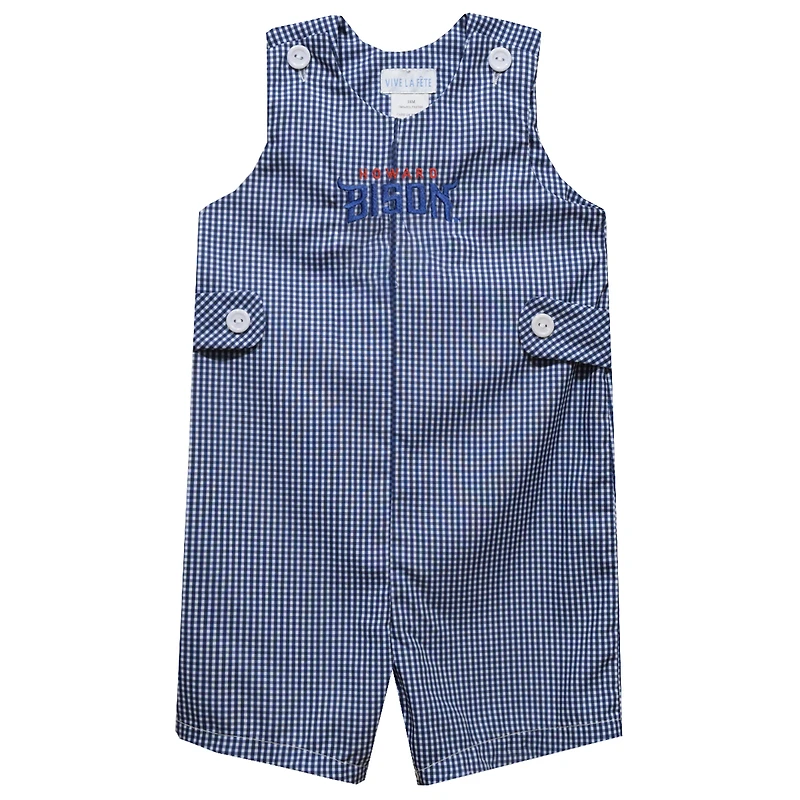 Infant Vive La Fete Navy Howard Bison Gingham Jon Jon Romper