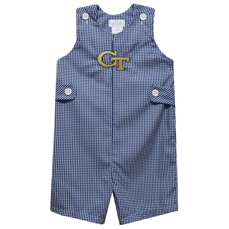 Infant Vive La Fete Navy Georgia Tech Yellow Jackets Gingham Jon Jon Romper
