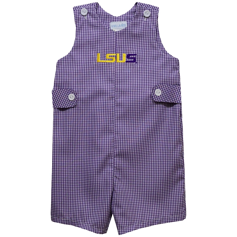 Infant Vive La Fete Purple LSU Shreveport Pilots Gingham Jon Jon Romper