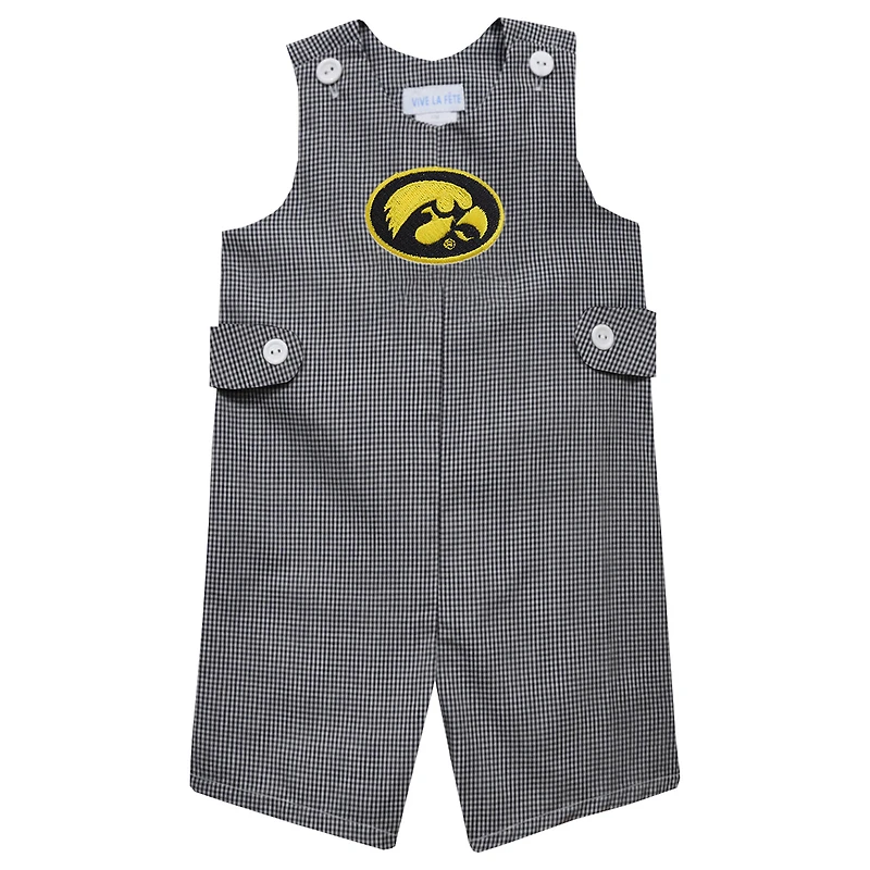 Infant Vive La Fete Black Iowa Hawkeyes Gingham Jon Jon Romper