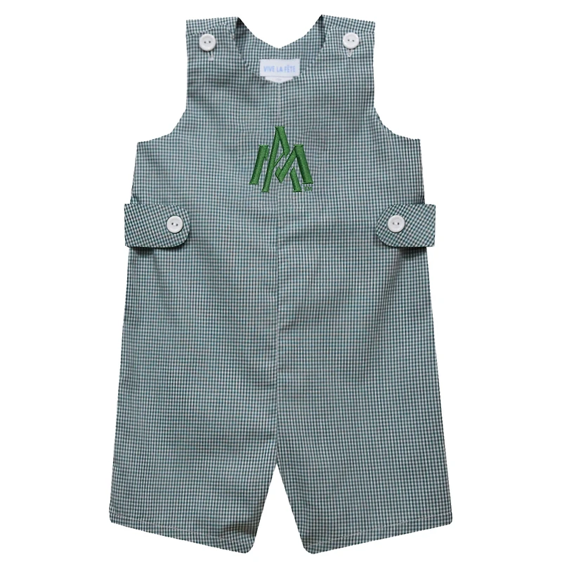 Infant Vive La Fete Green Arkansas-Monticello Boll Weevils Gingham Jon Jon Romper