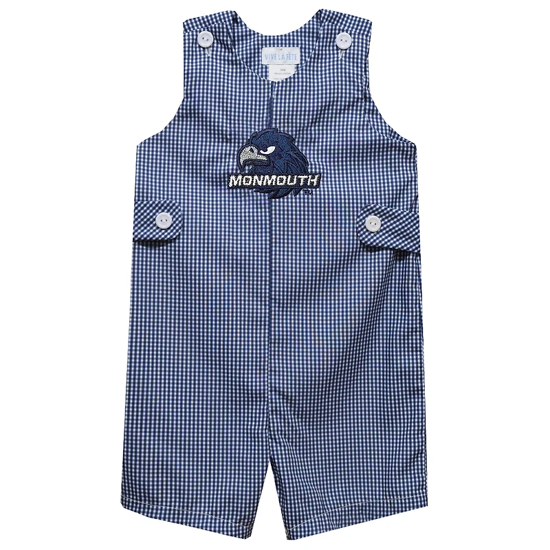 Infant Vive La Fete Navy Monmouth Hawks Gingham Jon Jon Romper