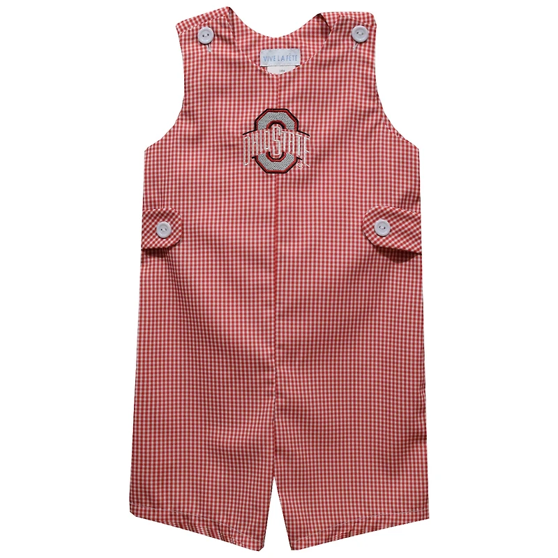 Infant Vive La Fete Scarlet Ohio State Buckeyes Gingham Jon Jon Romper