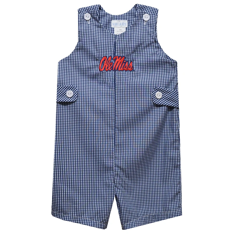 Infant Vive La Fete Navy Ole Miss Rebels Gingham Jon Jon Romper