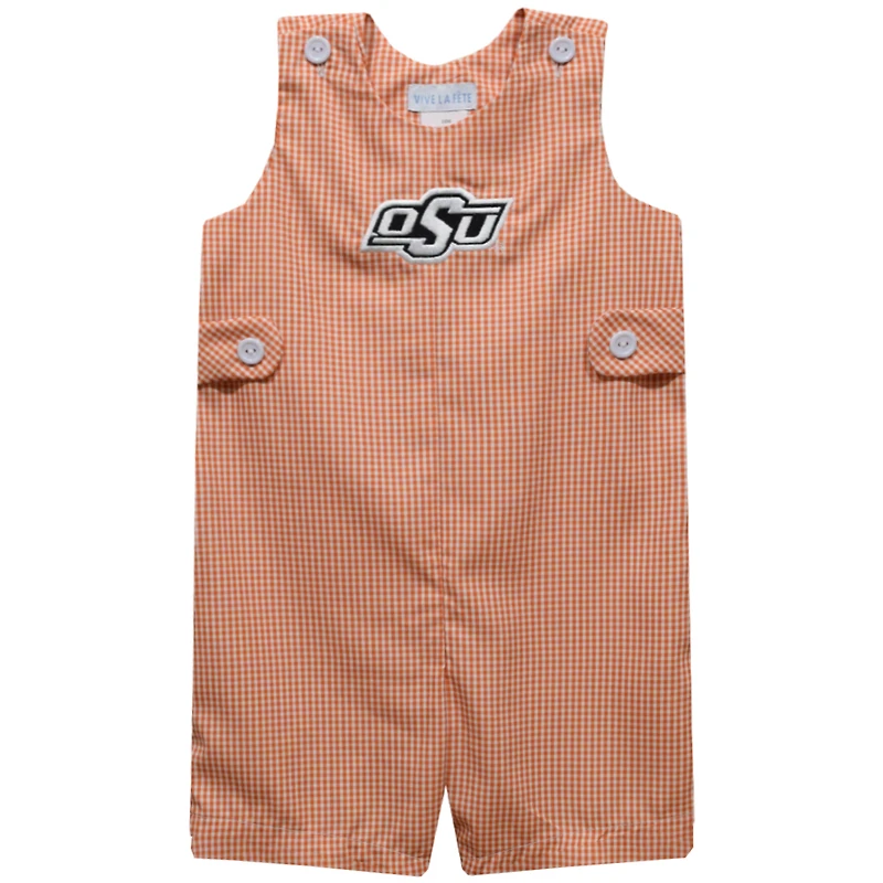 Infant Vive La Fete Orange Oklahoma State Cowboys Gingham Jon Jon Romper
