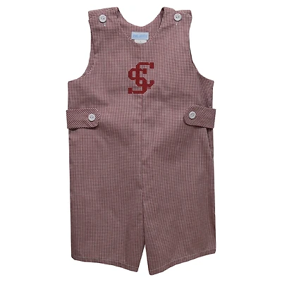 Infant Vive La Fete Maroon Santa Clara Broncos Gingham Jon Jon Romper