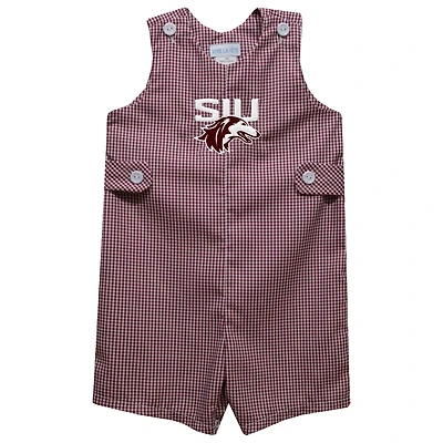 Infant Vive La Fete Maroon Southern Illinois Salukis Gingham Jon Jon Romper