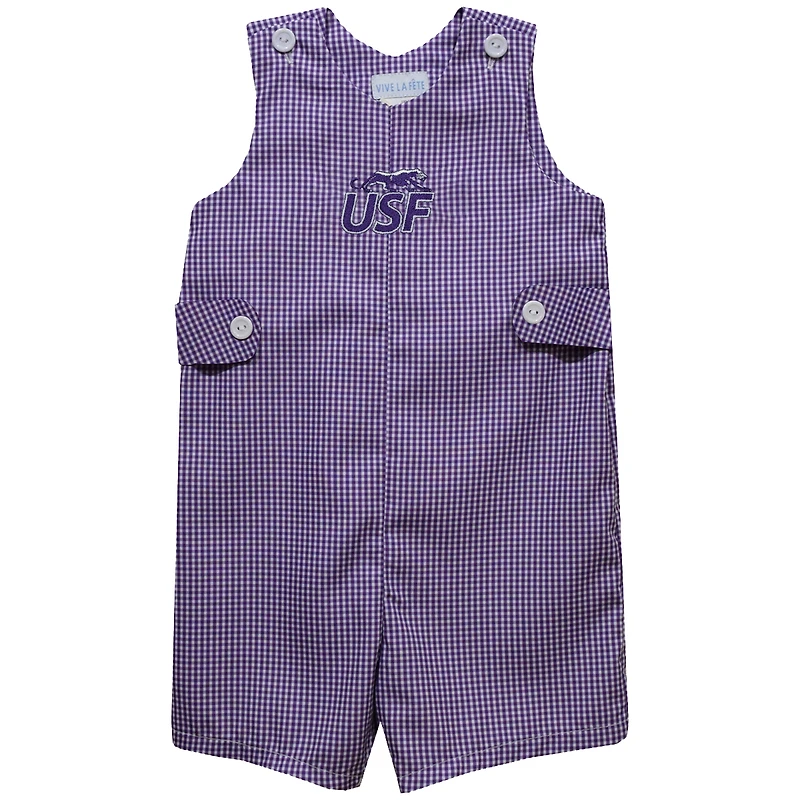 Infant Vive La Fete Purple University of Sioux Falls Cougars Gingham Jon Jon Romper