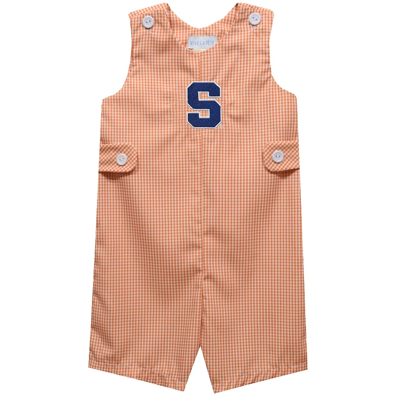 Infant Vive La Fete Orange Syracuse Orange Gingham Jon Jon Romper