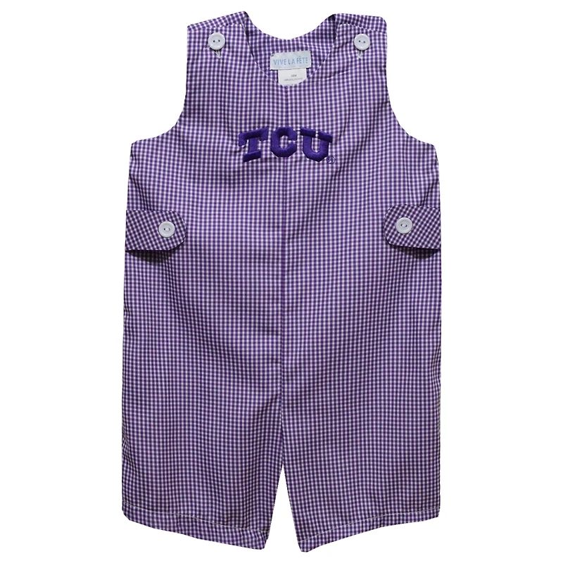 Infant Vive La Fete Purple TCU Horned Frogs Gingham Jon Jon Romper