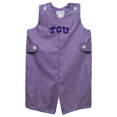 Infant Vive La Fete Purple TCU Horned Frogs Gingham Jon Jon Romper