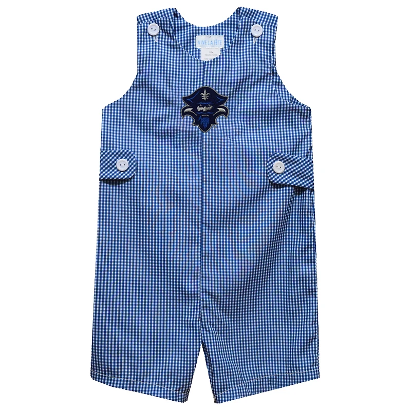 Infant Vive La Fete Blue New Orleans Privateers Gingham Jon Jon Romper