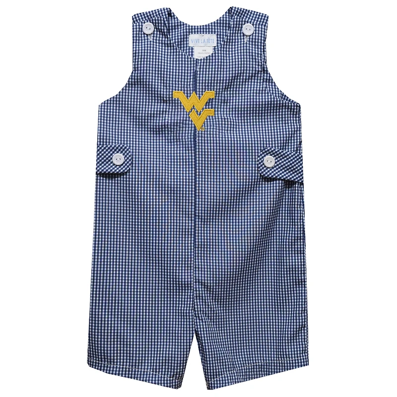 Infant Vive La Fete Navy West Virginia Mountaineers Gingham Jon Jon Romper
