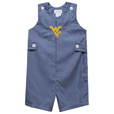 Infant Vive La Fete Navy West Virginia Mountaineers Gingham Jon Jon Romper