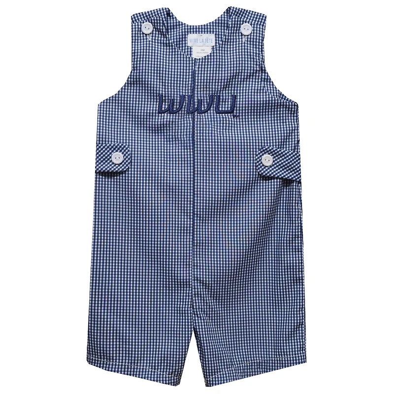 Infant Vive La Fete Navy Western Washington Vikings Gingham Jon Jon Romper