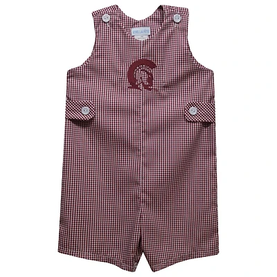 Toddler Vive La Fete Maroon Arkansas Little Rock Trojans Gingham Jon Jon Romper