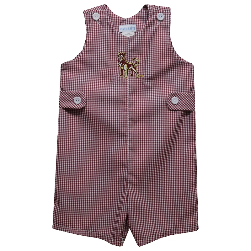 Toddler Vive La Fete Maroon Bloomsburg Huskies Gingham Jon Jon Romper