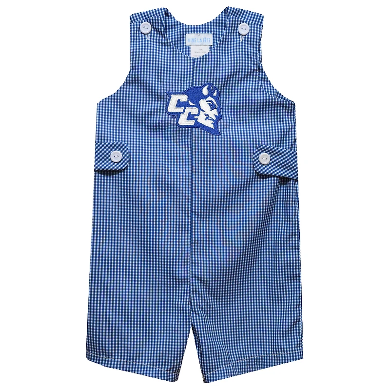 Toddler Vive La Fete Royal Central Connecticut State Blue Devils Gingham Jon Jon Romper