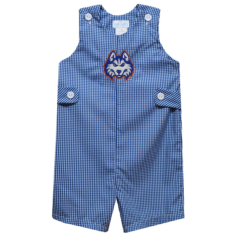 Toddler Vive La Fete Blue Houston Christian Huskies Gingham Jon Jon Romper