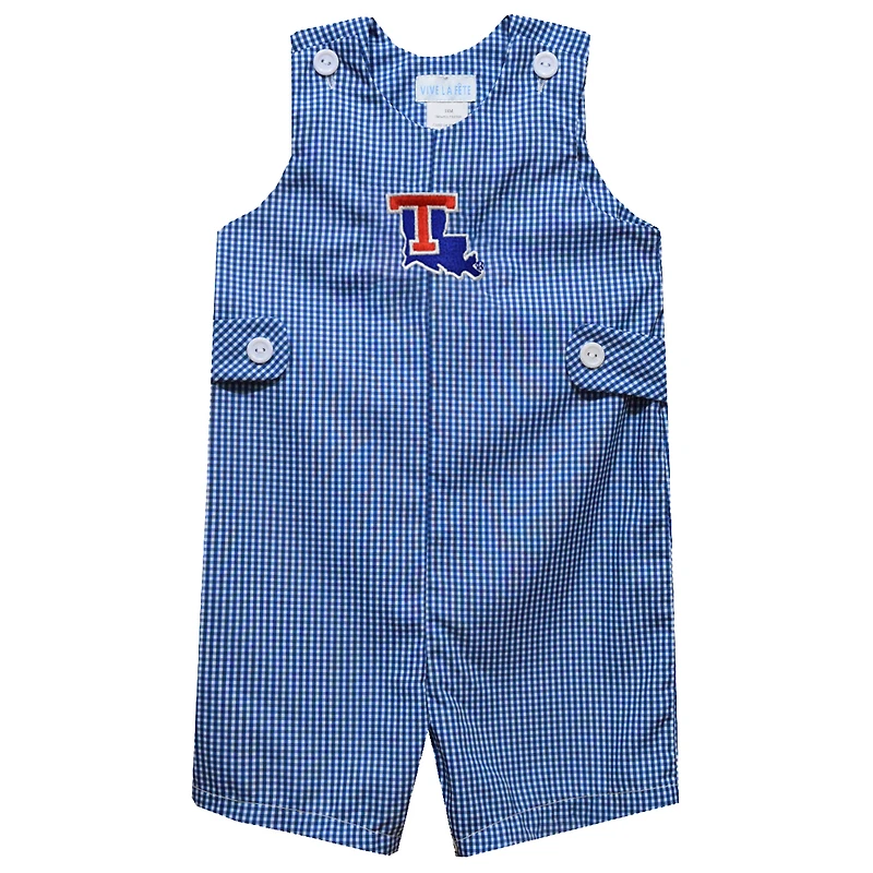 Toddler Vive La Fete Royal Louisiana Tech Bulldogs Gingham Jon Jon Romper
