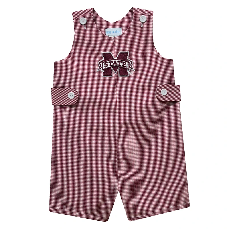 Toddler Vive La Fete Maroon Mississippi State Bulldogs Gingham Jon Jon Romper