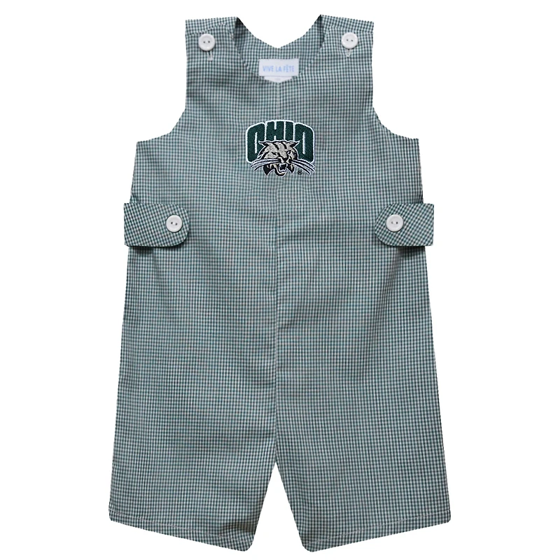 Toddler Vive La Fete Green Ohio Bobcats Gingham Jon Jon Romper