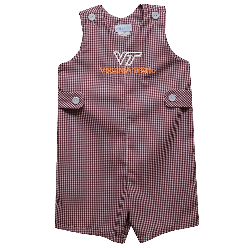 Toddler Vive La Fete Maroon Virginia Tech Hokies Gingham Jon Jon Romper