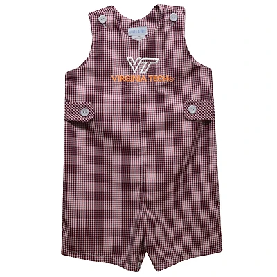 Toddler Vive La Fete Maroon Virginia Tech Hokies Gingham Jon Jon Romper