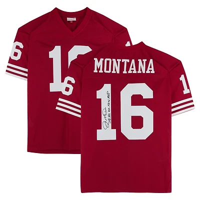 Joe Montana San Francisco 49ers Autographed Scarlet Mitchell & Ness Authentic Jersey with "SB XVI XIX XXIV MVP" Inscription
