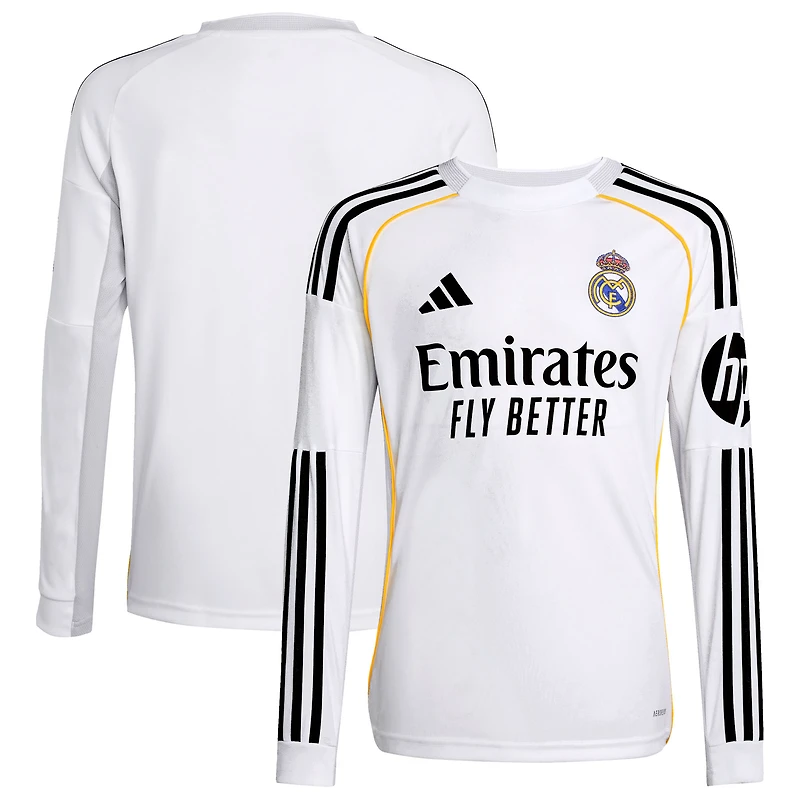 Youth adidas White Real Madrid 2025/26 Home Replica Long Sleeve Jersey