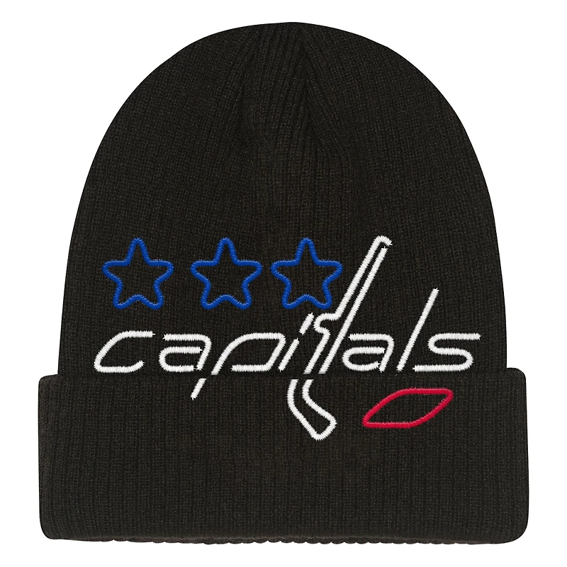 Youth Mitchell & Ness  Black Washington Capitals Neon Line Lights Cuffed Knit Hat