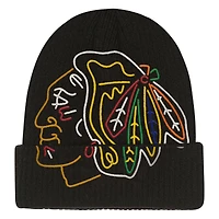 Youth Mitchell & Ness  Black Chicago Blackhawks Neon Line Lights Cuffed Knit Hat