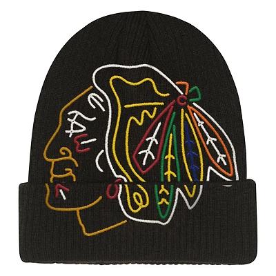 Youth Mitchell & Ness  Black Chicago Blackhawks Neon Line Lights Cuffed Knit Hat