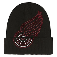 Youth Mitchell & Ness  Black Detroit Red Wings Neon Line Lights Cuffed Knit Hat
